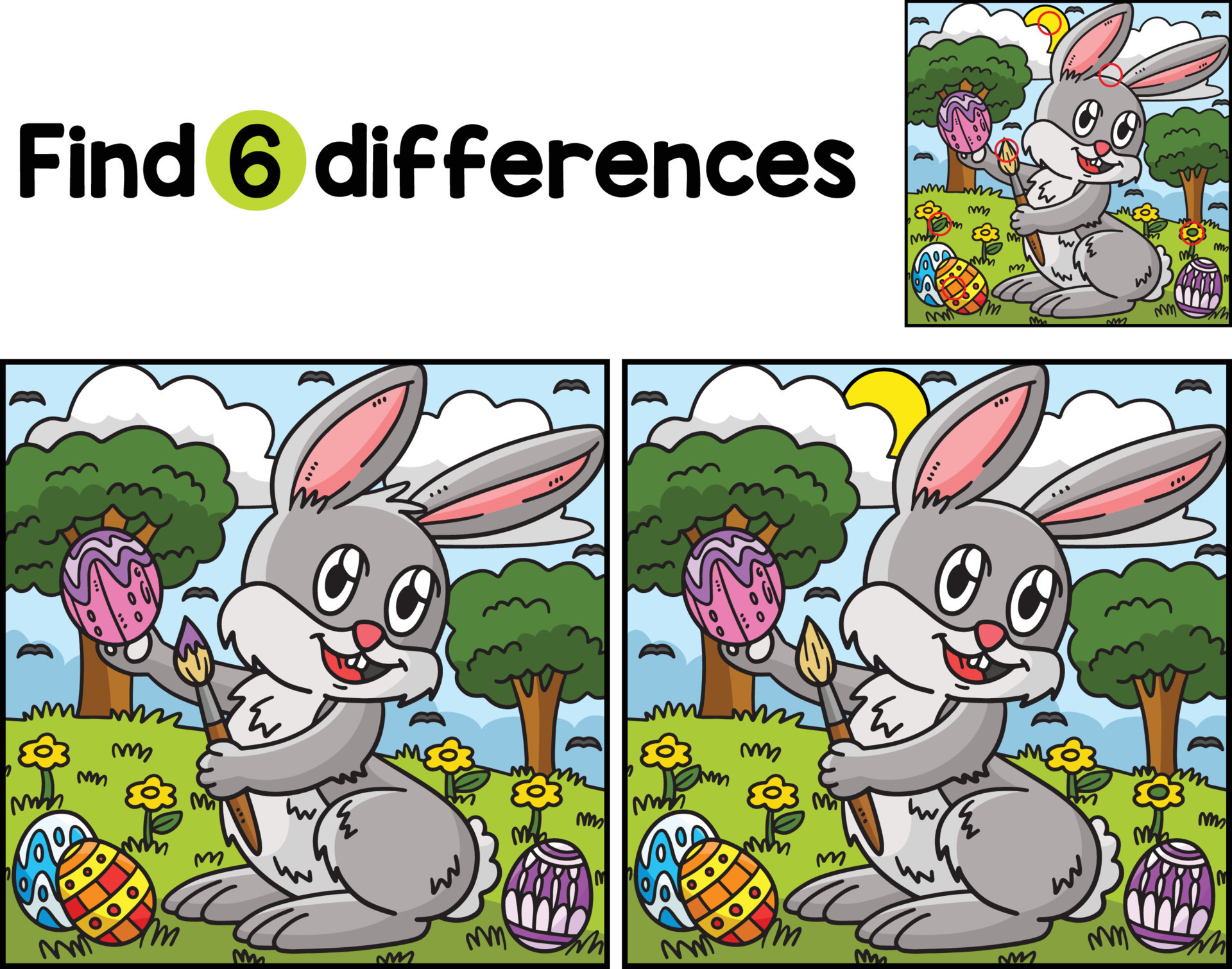 Bunny Painting Easter Egg Find The Differences 19977942 Vector Art at ...