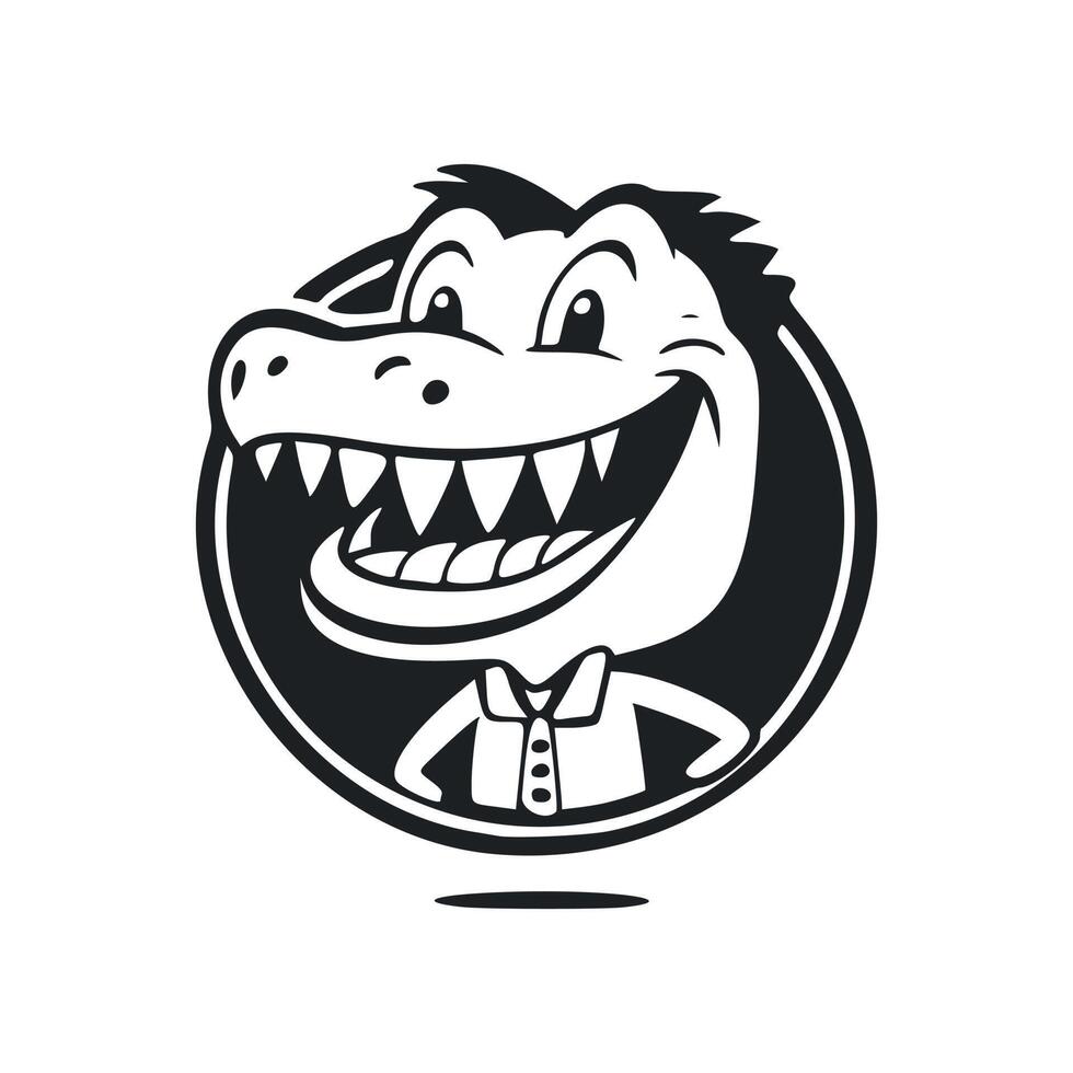 Black and white Uncomplicated logo with a charming cheerful crocodile. vector