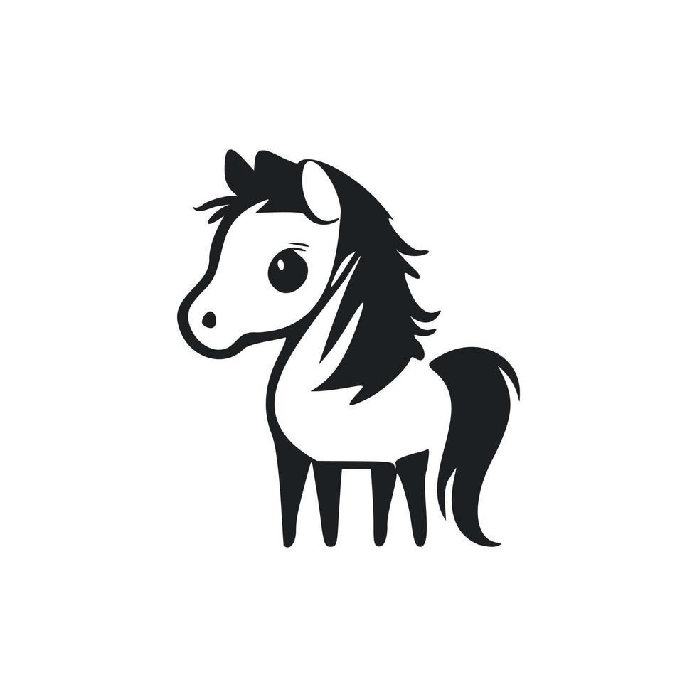 Black and white Uncomplicated logo with Attractive Cheerful pony. vector