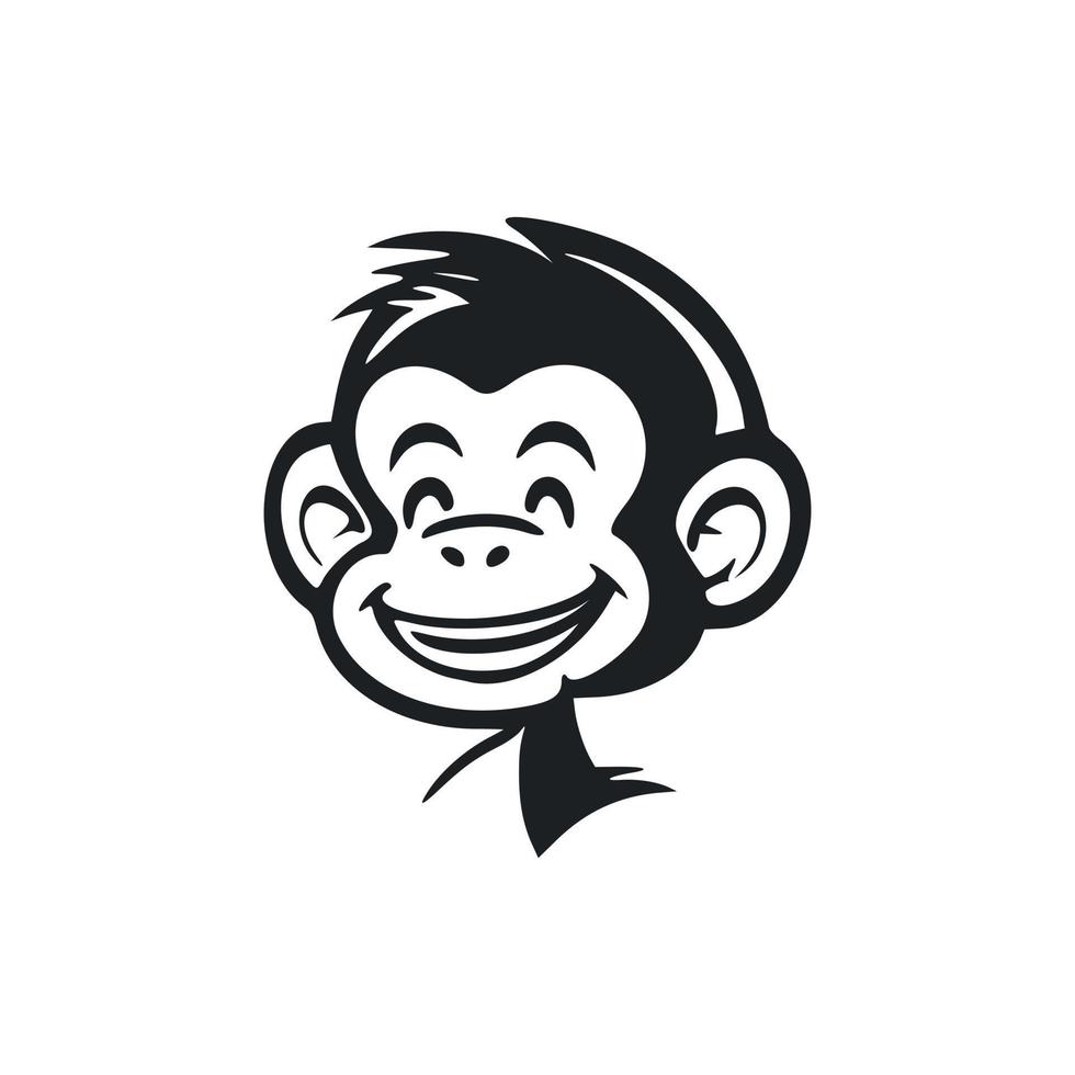 Black and white minimalistic logo with a charming and cute monkey. vector