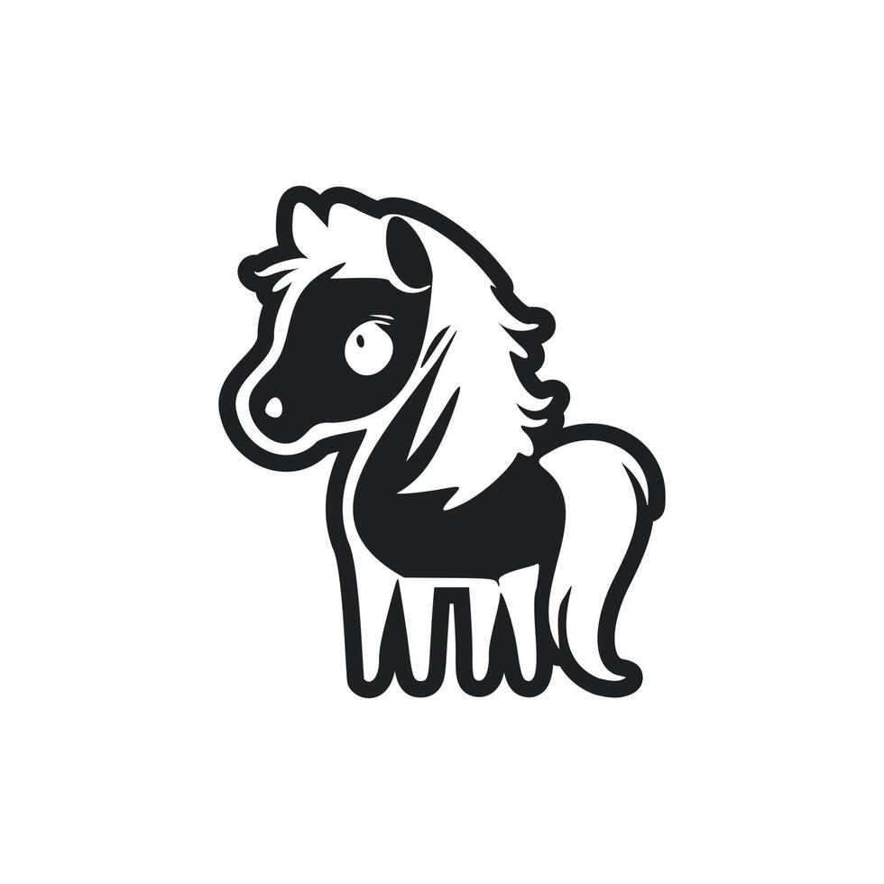 Black and white Uncomplicated logo with an aesthetic cheerful pony. vector