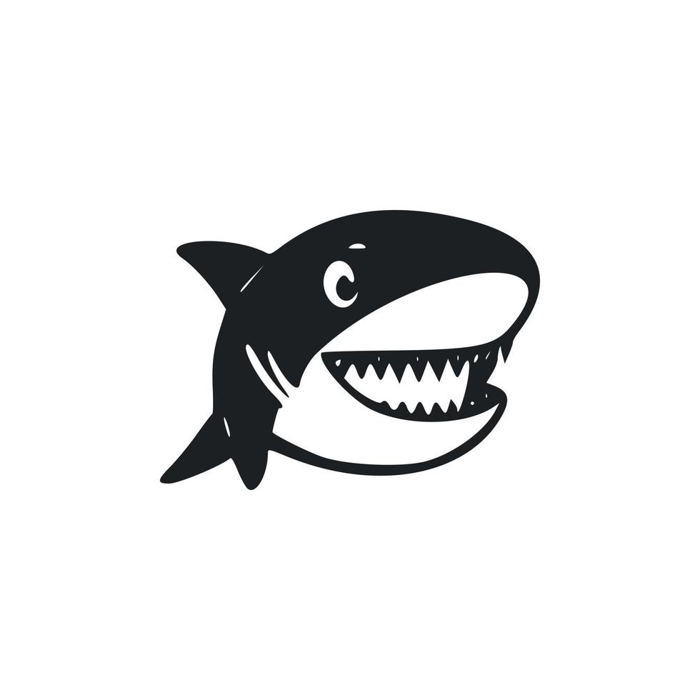 Black and white minimalistic logo with Lovely Cheerful shark. vector