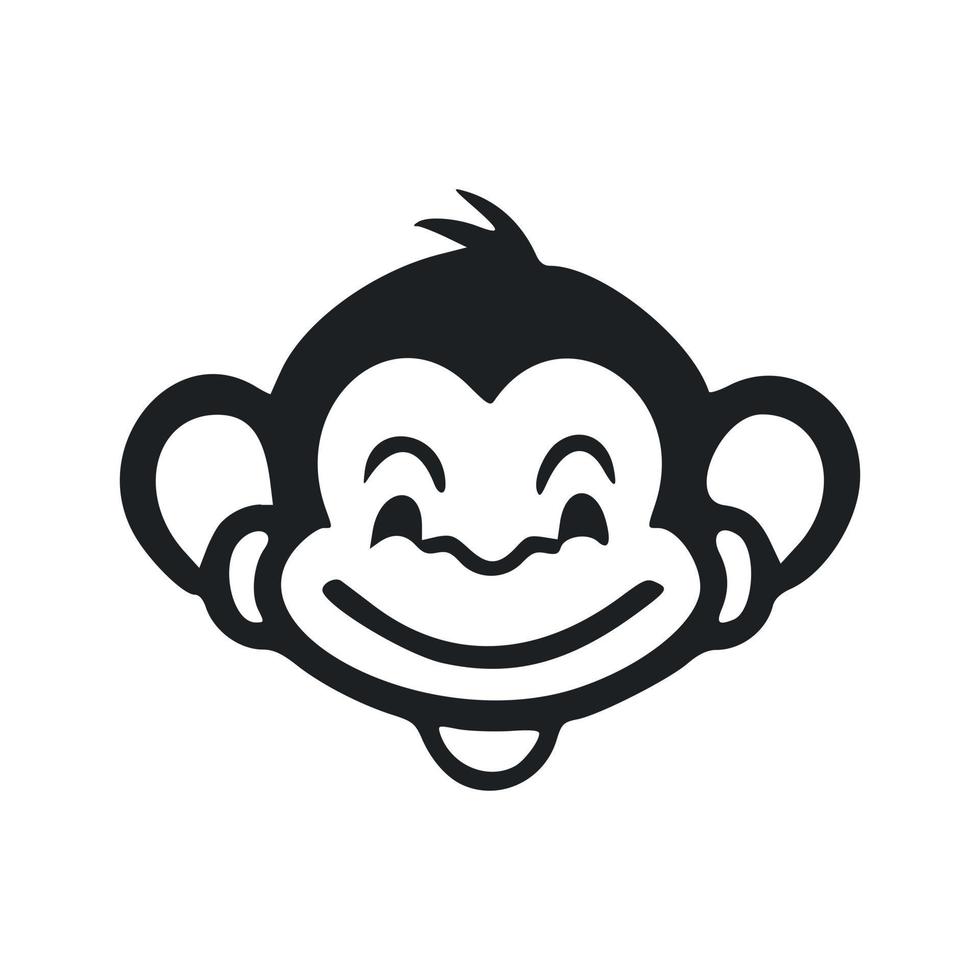 Black and white Simple logo with a charming and cute monkey. vector