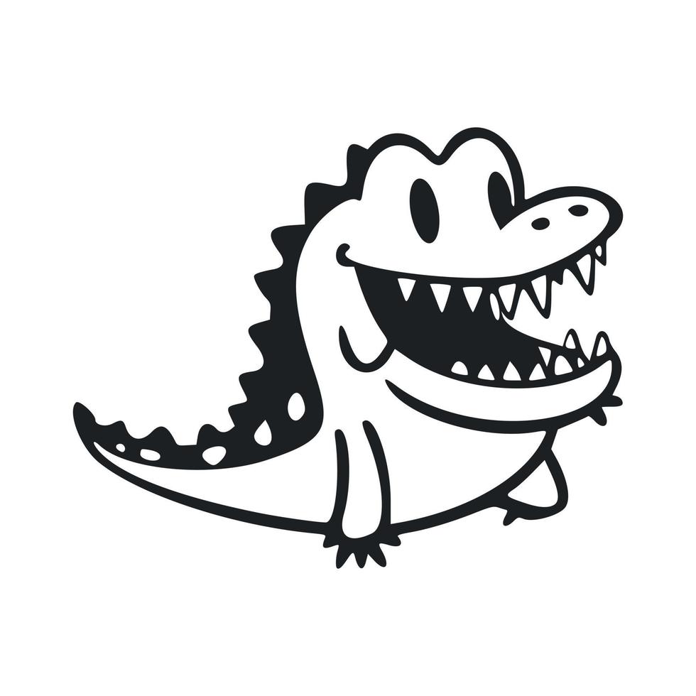 Black and white Uncomplicated logo with a Pleasant Cheerful crocodile. vector