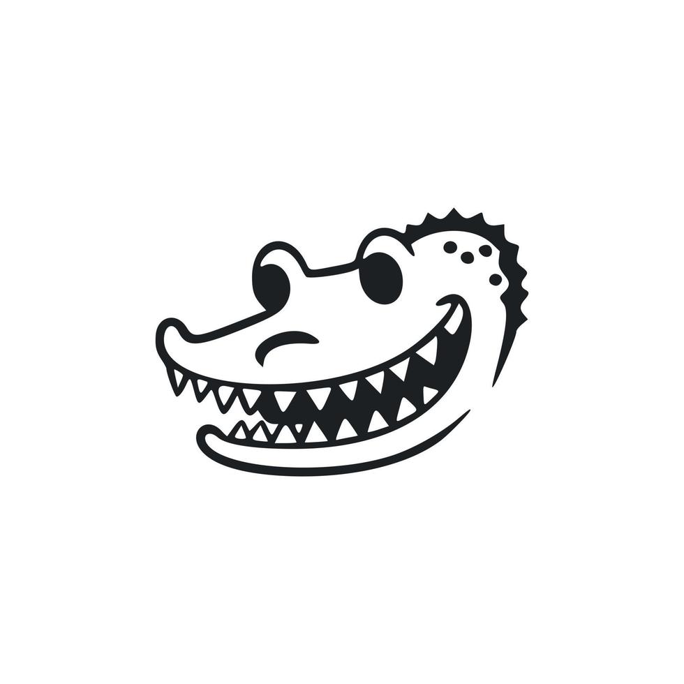 Black and white basic logo with a charming cheerful crocodile. vector