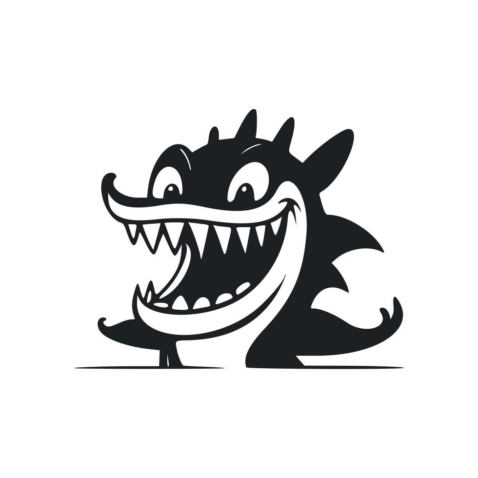negro y blanco minimalista logo con un adorable alegre cocodrilo. vector