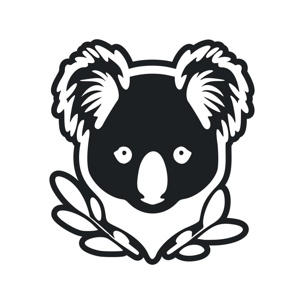 Black and white minimalistic logo with Adorable and cute koala. vector