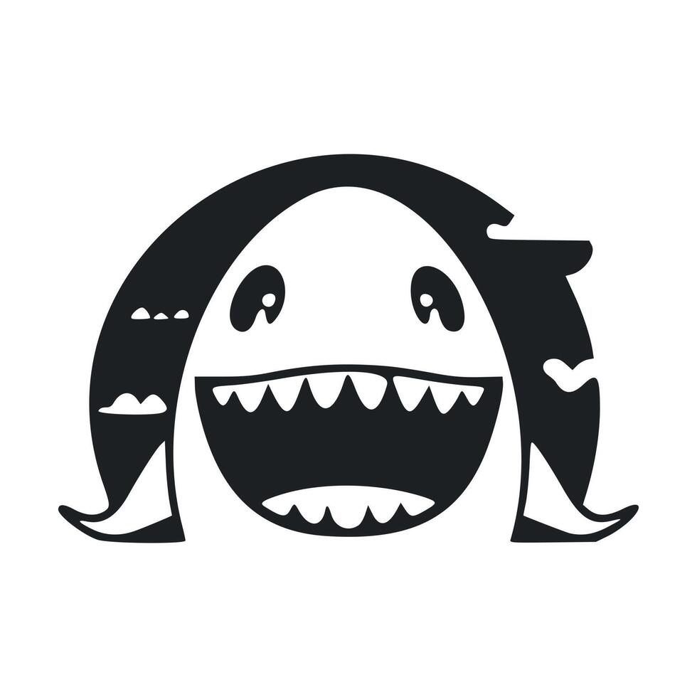 Black and white Uncomplicated logo with Attractive Cheerful Shark. vector