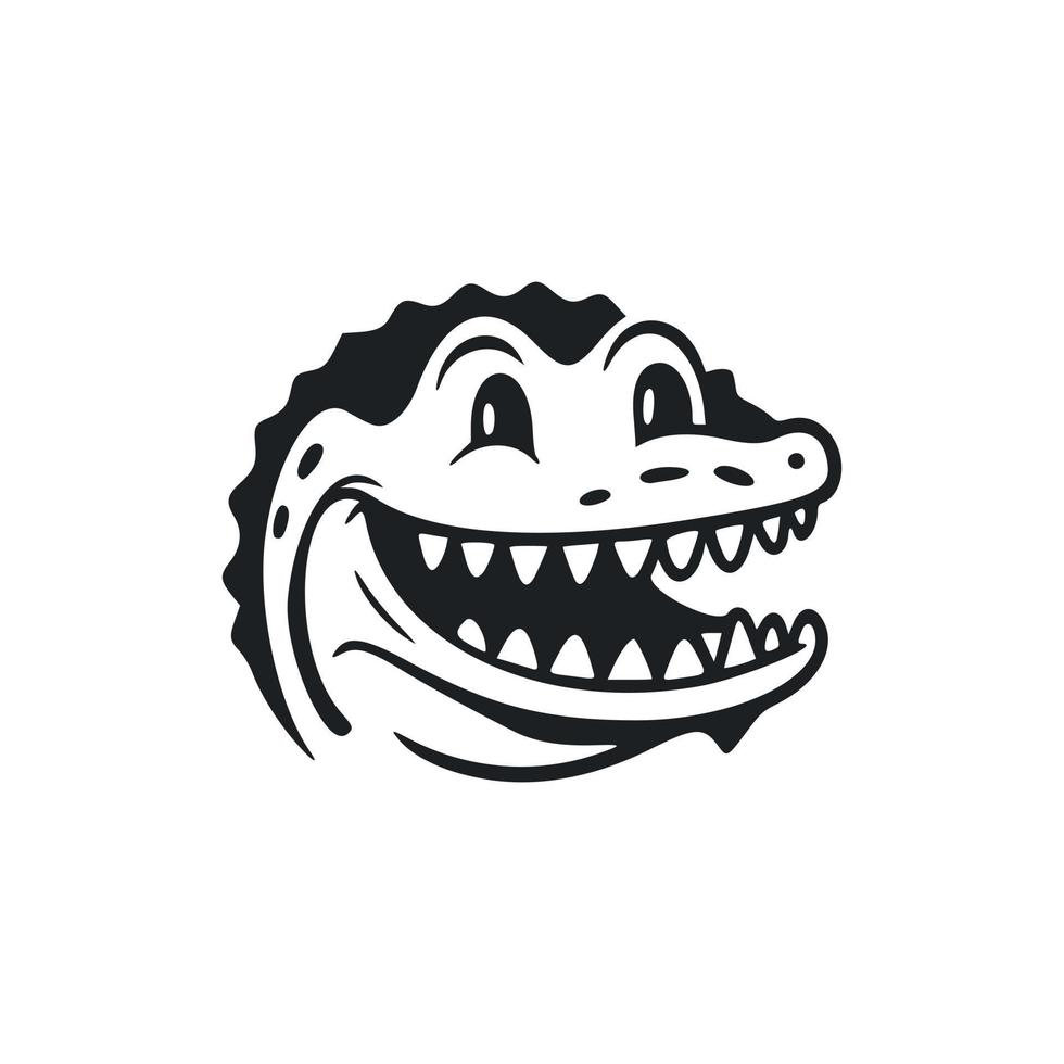 Black and white basic logo with an adorable Cheerful crocodile. vector