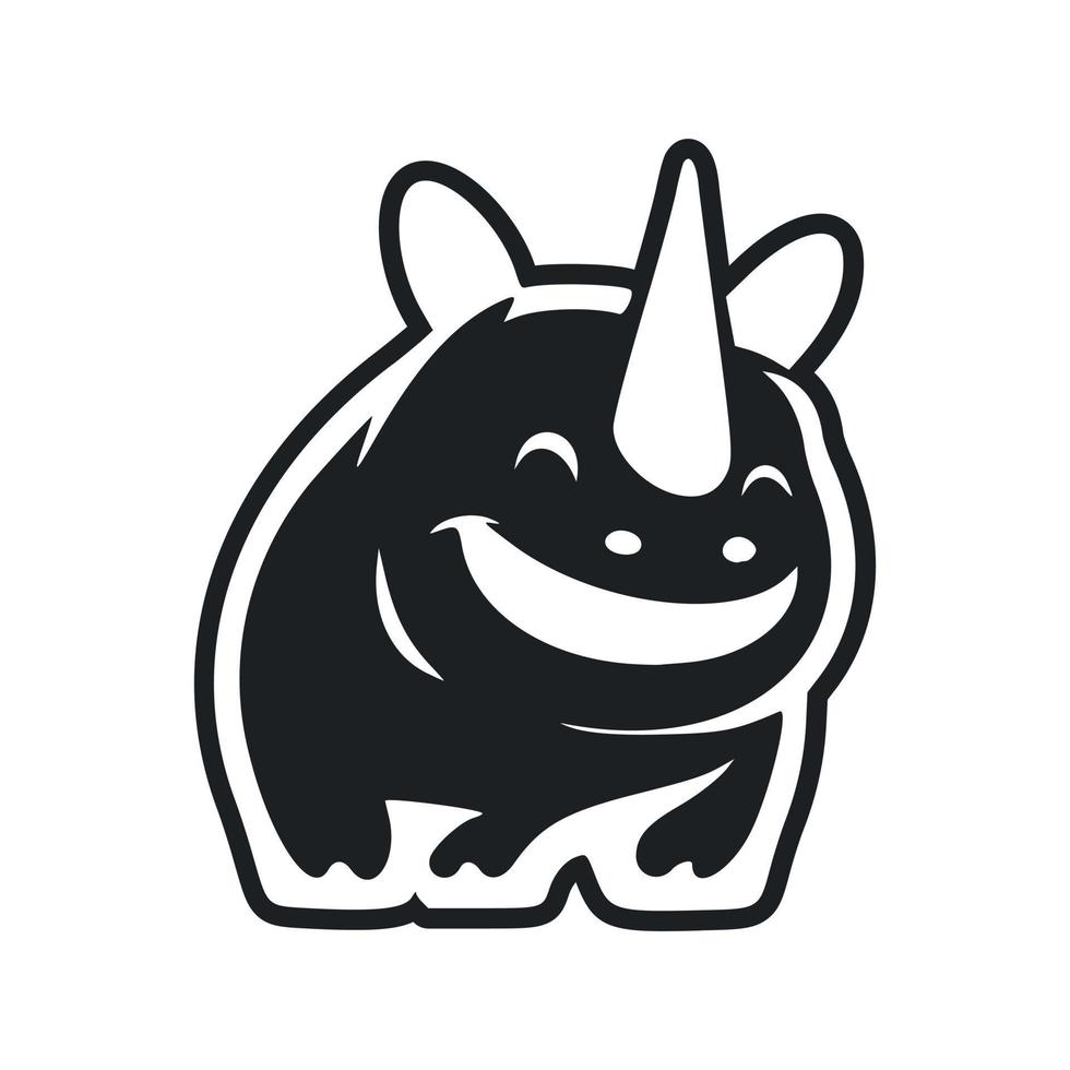 Black and white light logo with sweet cheerful hippopotamus. vector