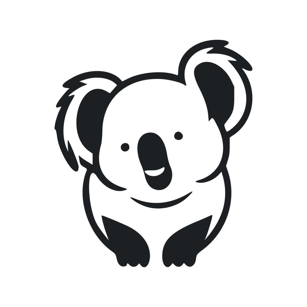 Black and white basic logo with Sweet and cute koala. vector