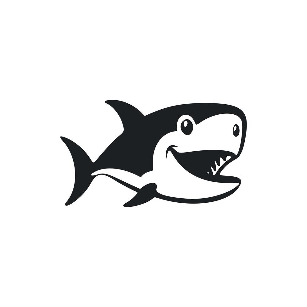 Black and white Uncomplicated logo with a cute cheerful shark. vector