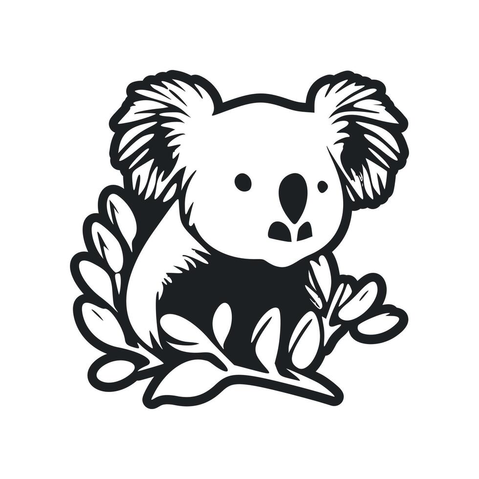 Black and white Simple logo with Adorable and cute koala. vector