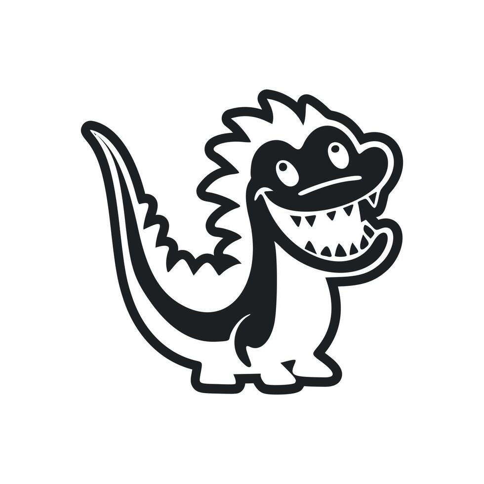 Black and white basic logo with sweet cheerful crocodile. vector