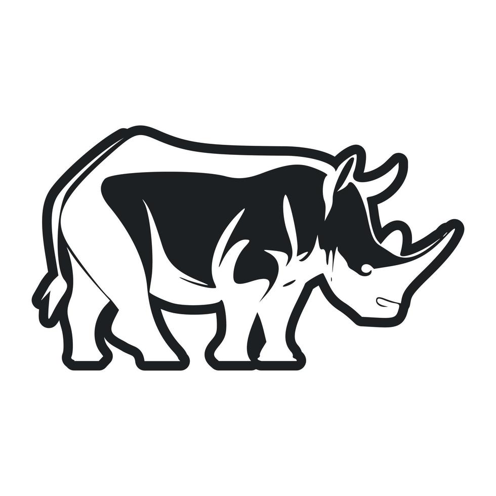 Black and white light logo with adorable rhinoceros vector