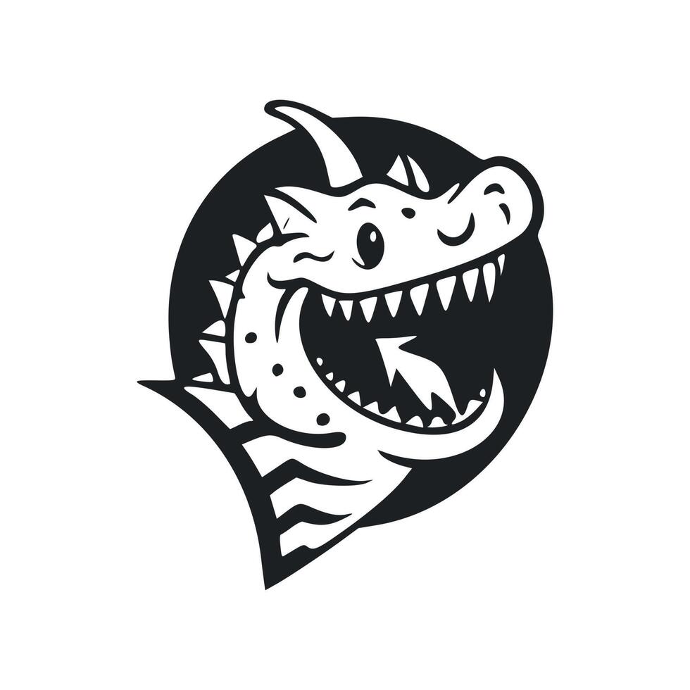 Black and white Lightweight logo with an aesthetic Cheerful crocodile. vector