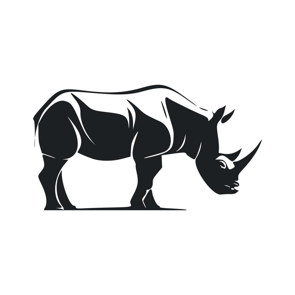 negro y blanco básico logo con dulce rinoceronte vector