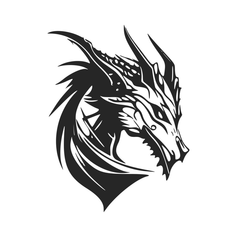 Make a bold statement with our striking black and white elegant dragon logo. vector