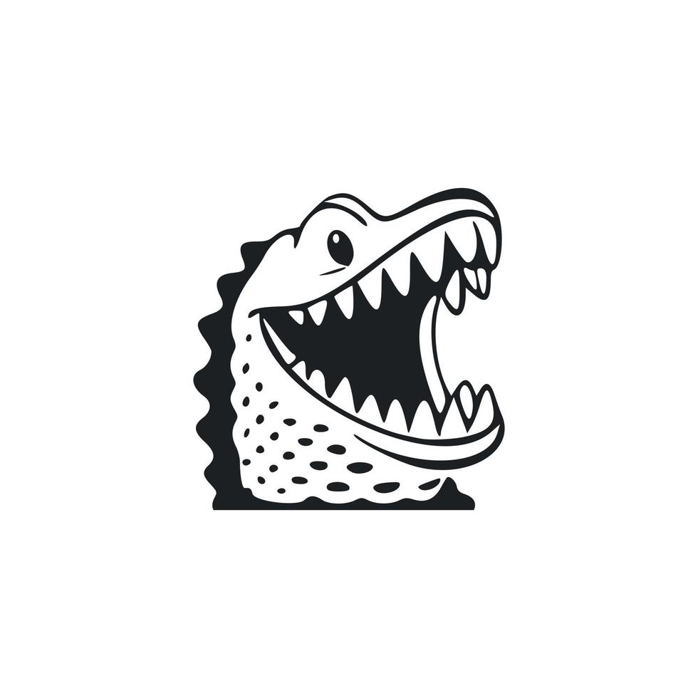 Black and white Simple logo with a cute Cheerful crocodile. vector