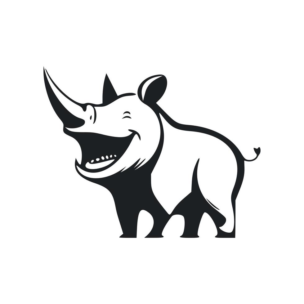 Black and white Simple logo with the image of a Cheerful hippopotamus. vector
