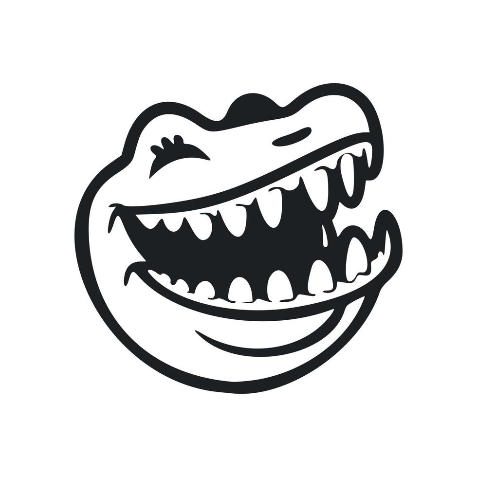 Black and white Simple logo with a charming cheerful crocodile. vector