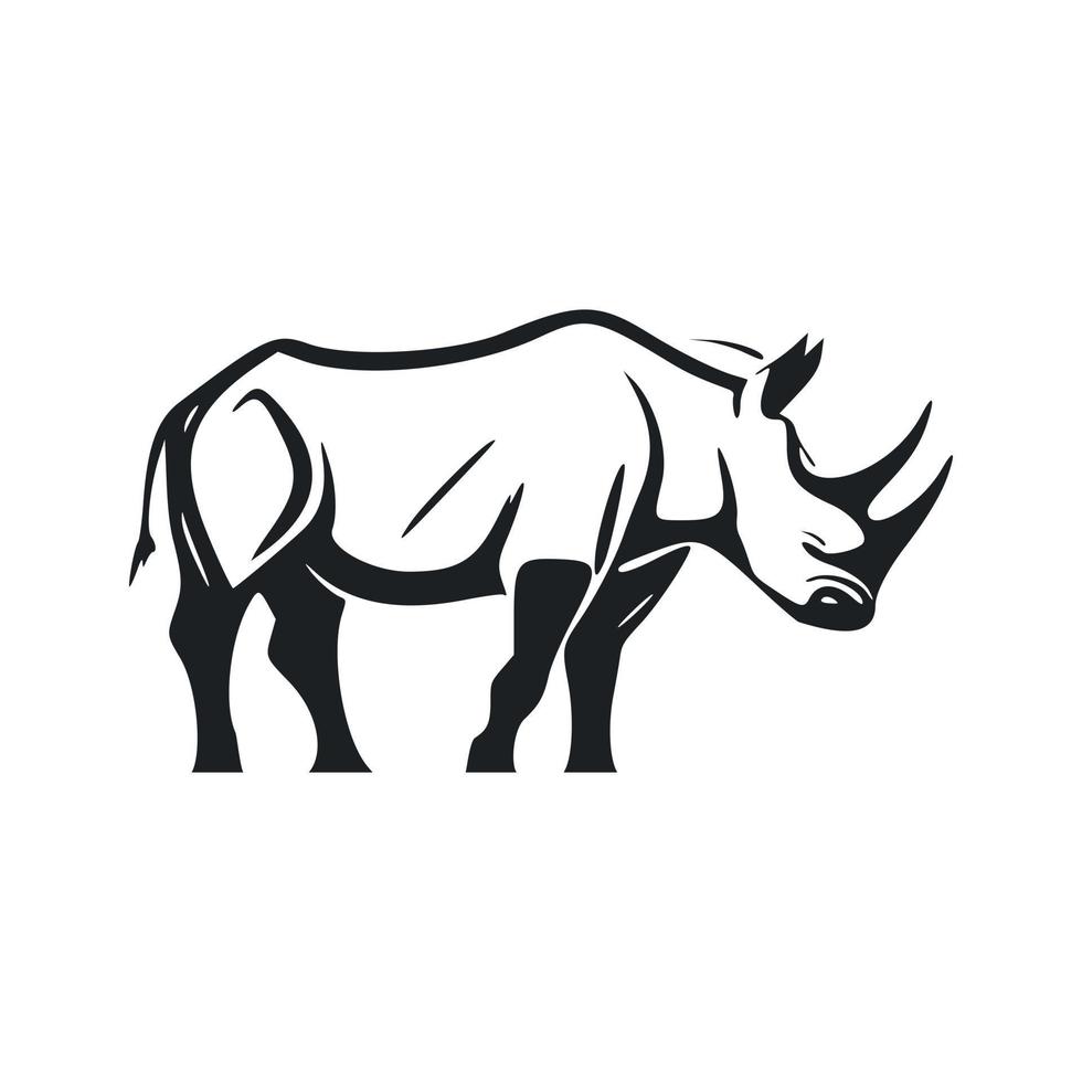 negro y blanco básico logo con adorable rinoceronte vector