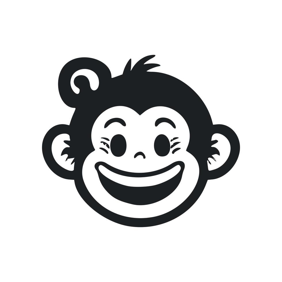 Black and white Simple logo with an adorable and cute monkey. vector