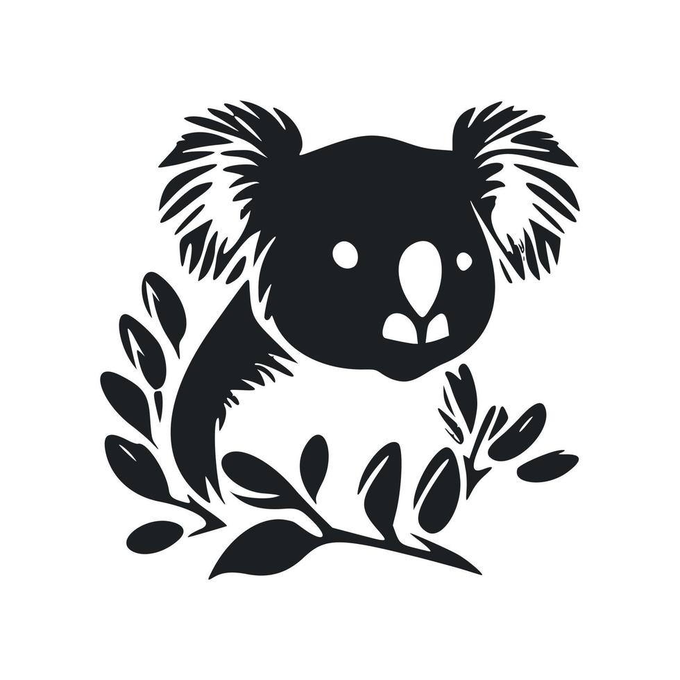 Black and white simple logo with charming koala vector