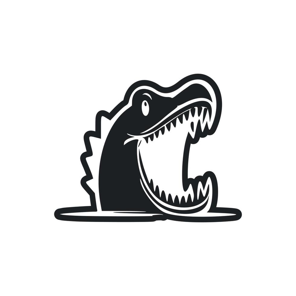 Black and white Uncomplicated logo with Attractive Cheerful crocodile. vector