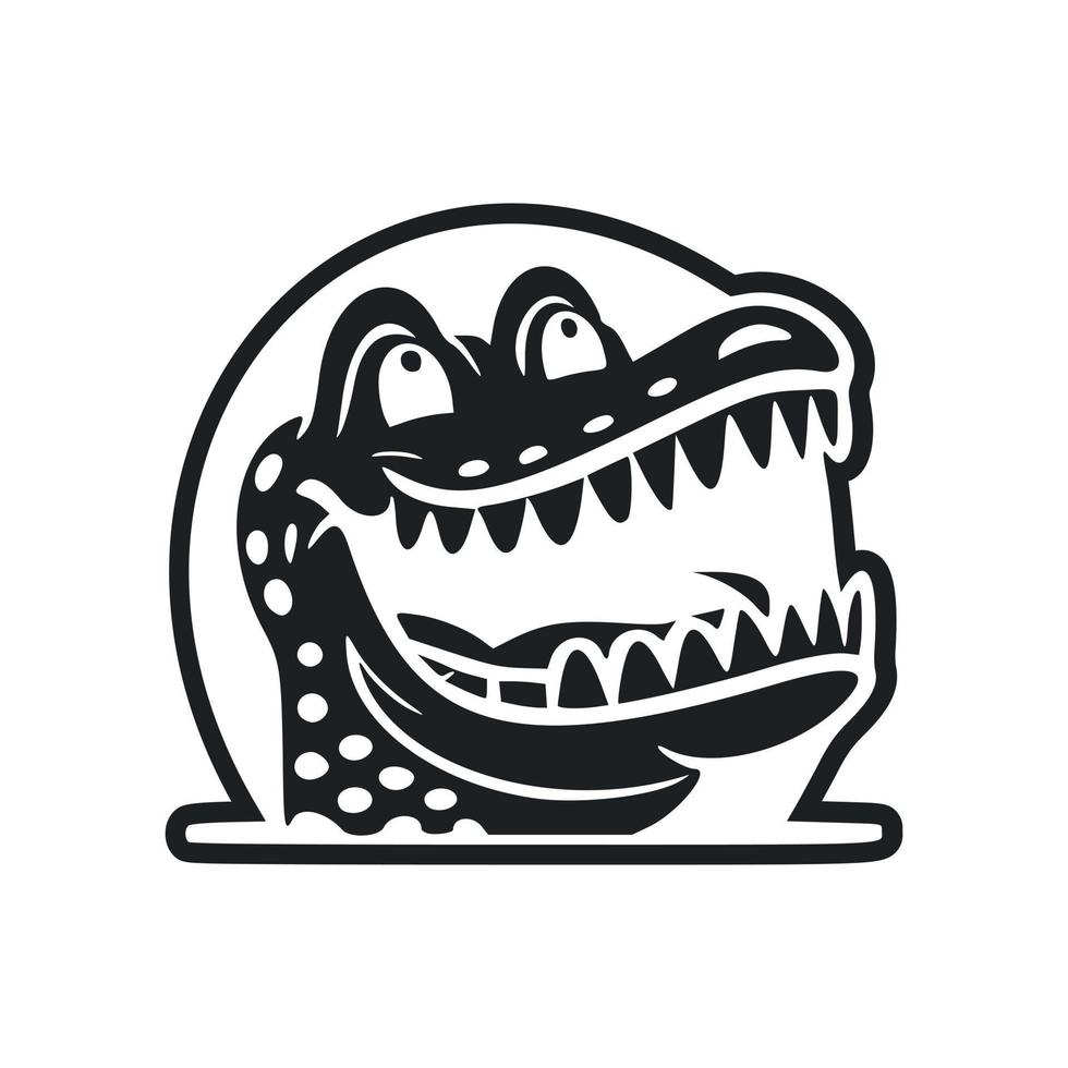 Black and white Lightweight logo with an aesthetic Cheerful crocodile. vector