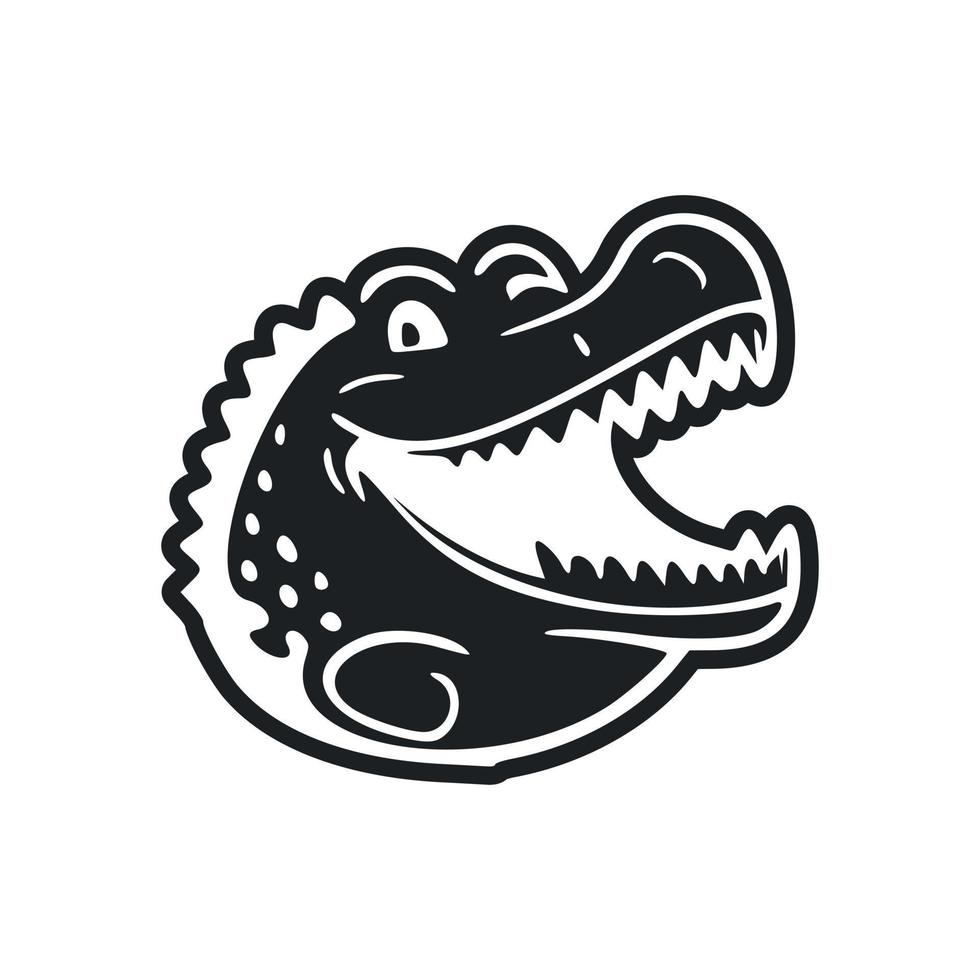 negro y blanco básico logo con un linda alegre cocodrilo. vector