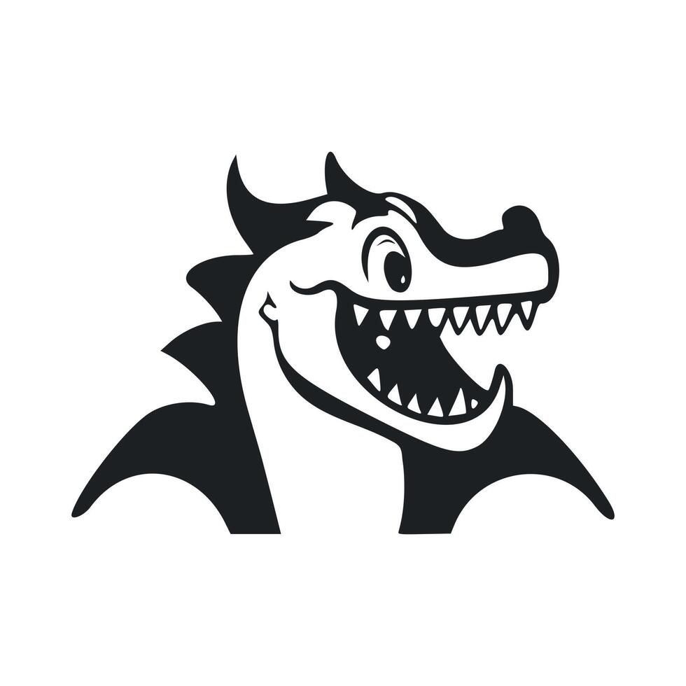 Black and white basic logo with a nice cheerful crocodile. vector