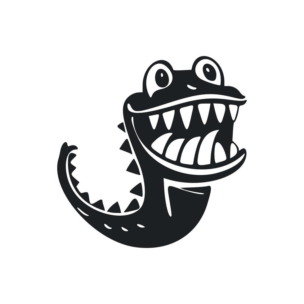 Black and white Simple logo with Attractive Cheerful crocodile. vector