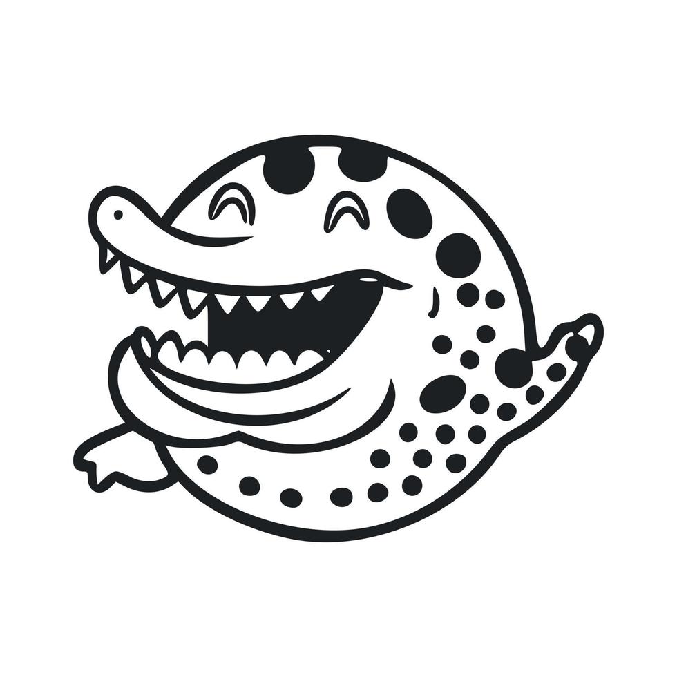 Black and white Simple logo with Lovely Cheerful crocodile. vector