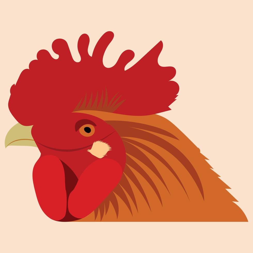 Rooster Head Flat Vector Illustration