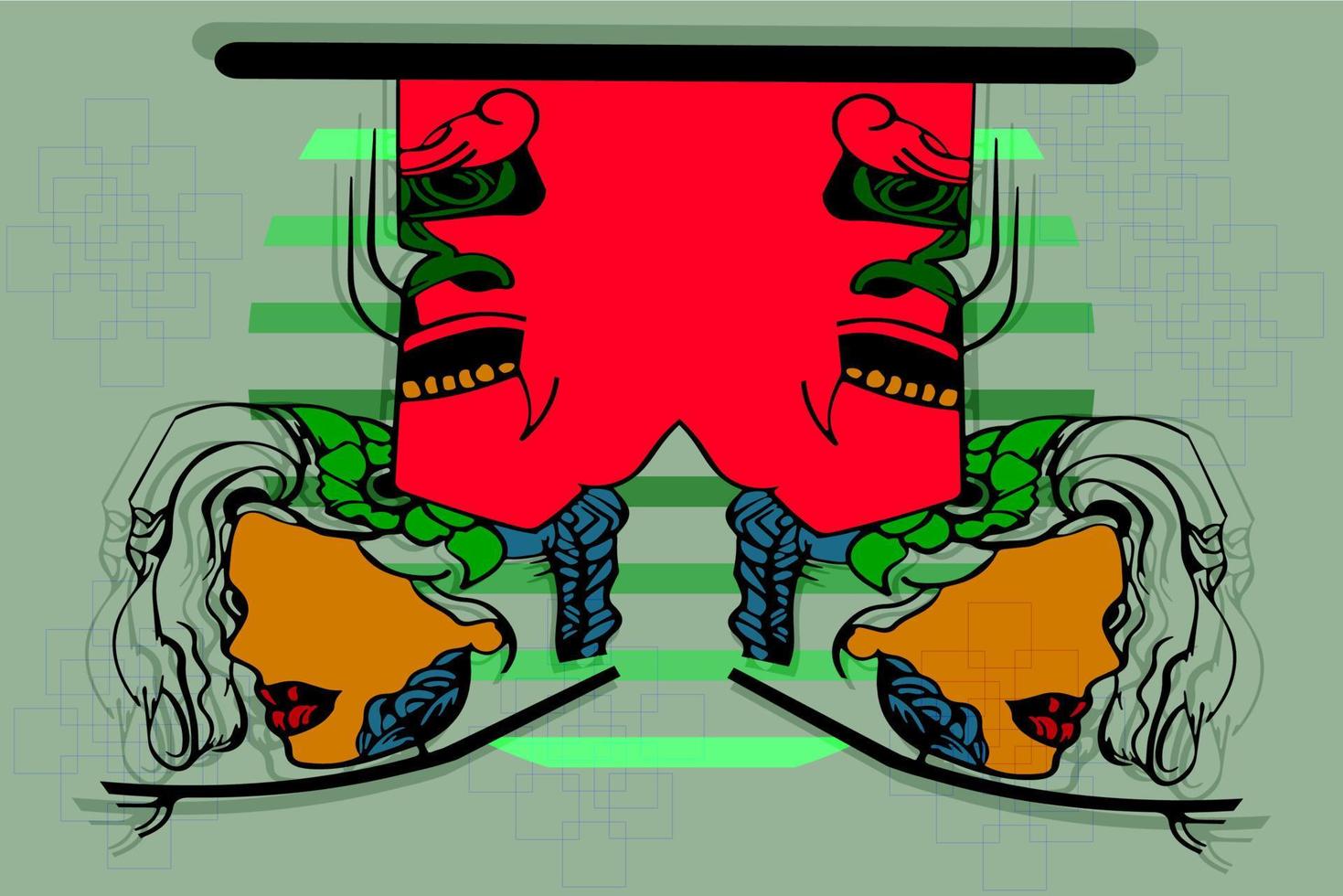 illustration of a monster and a woman in color vector
