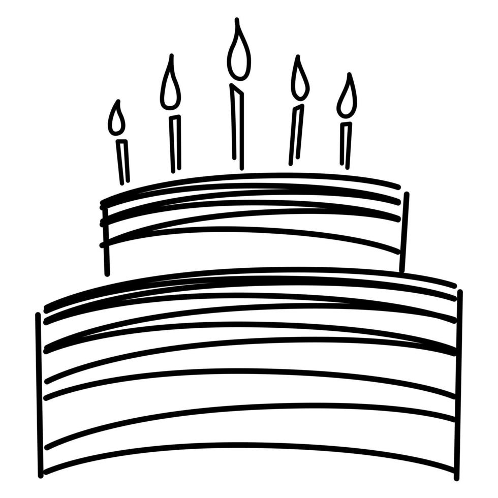 Hand-drawn birthday cake with black lines. vector