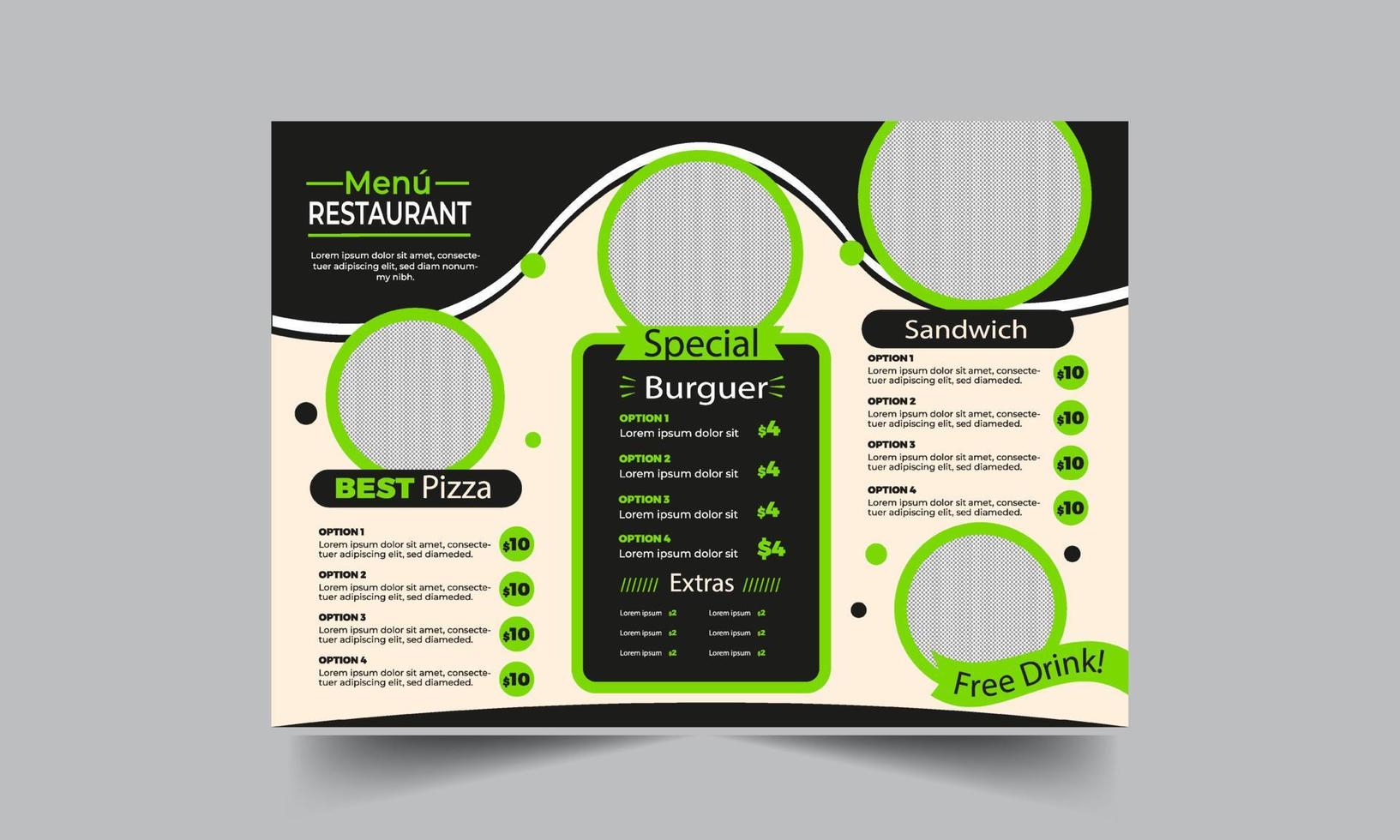 Free vector modern restaurant menu for burgers