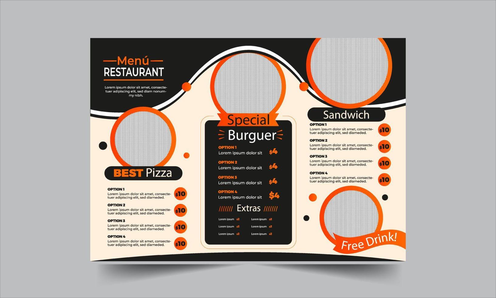 Free vector modern restaurant menu for burgers