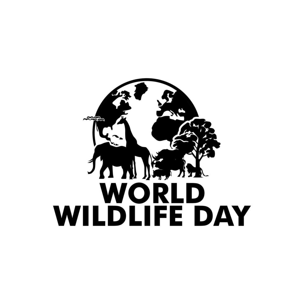 World Wildlife Day. Happy wildlife day web banner illustration. Wild animals with African safari and sea animals decoration for animal care vector