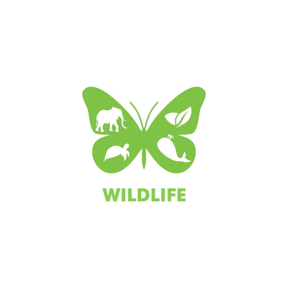 mundo fauna silvestre día logo vector, mariposa con africano safari y mar animales decoración para animal cuidado vector