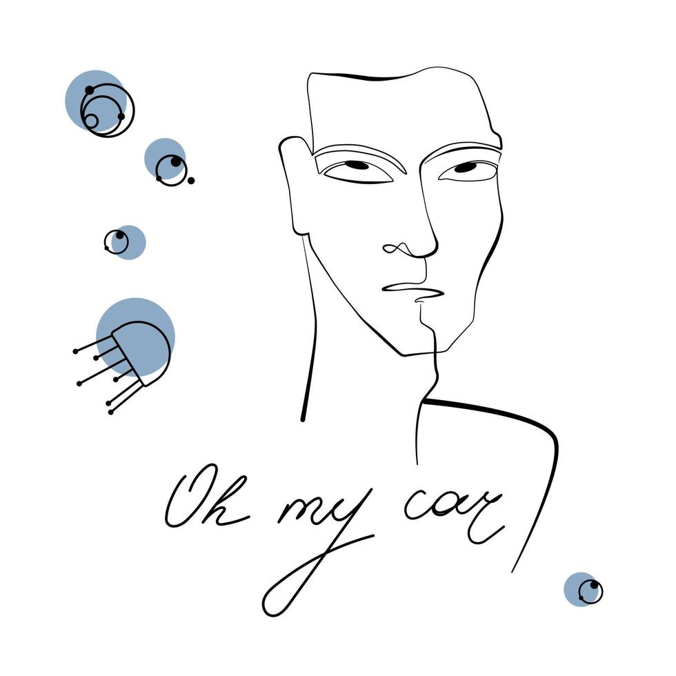 Line art of person face, man rolled his eyes up vector isolated illustration on white background