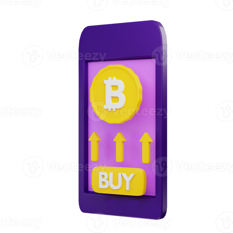 3d rendering buy bitcoin on smartphone illustration object with transparent background png