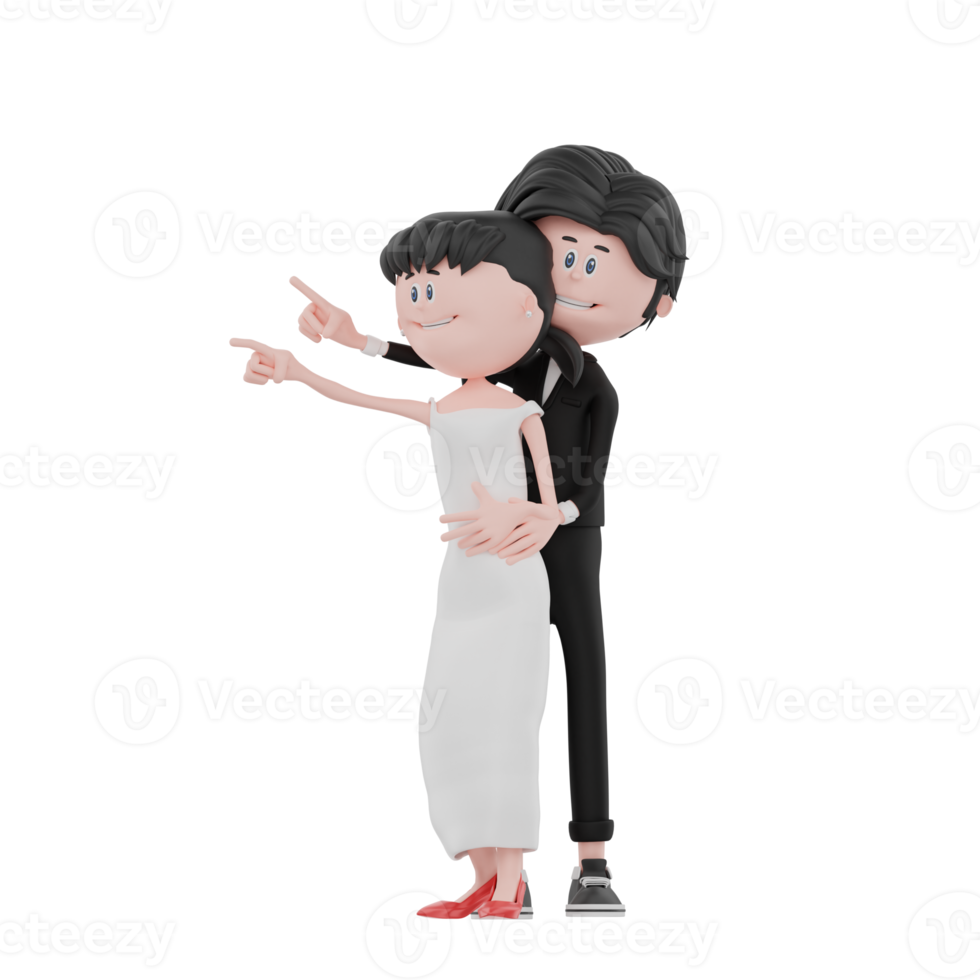 3d bride and groom character are wedding pose illustration png