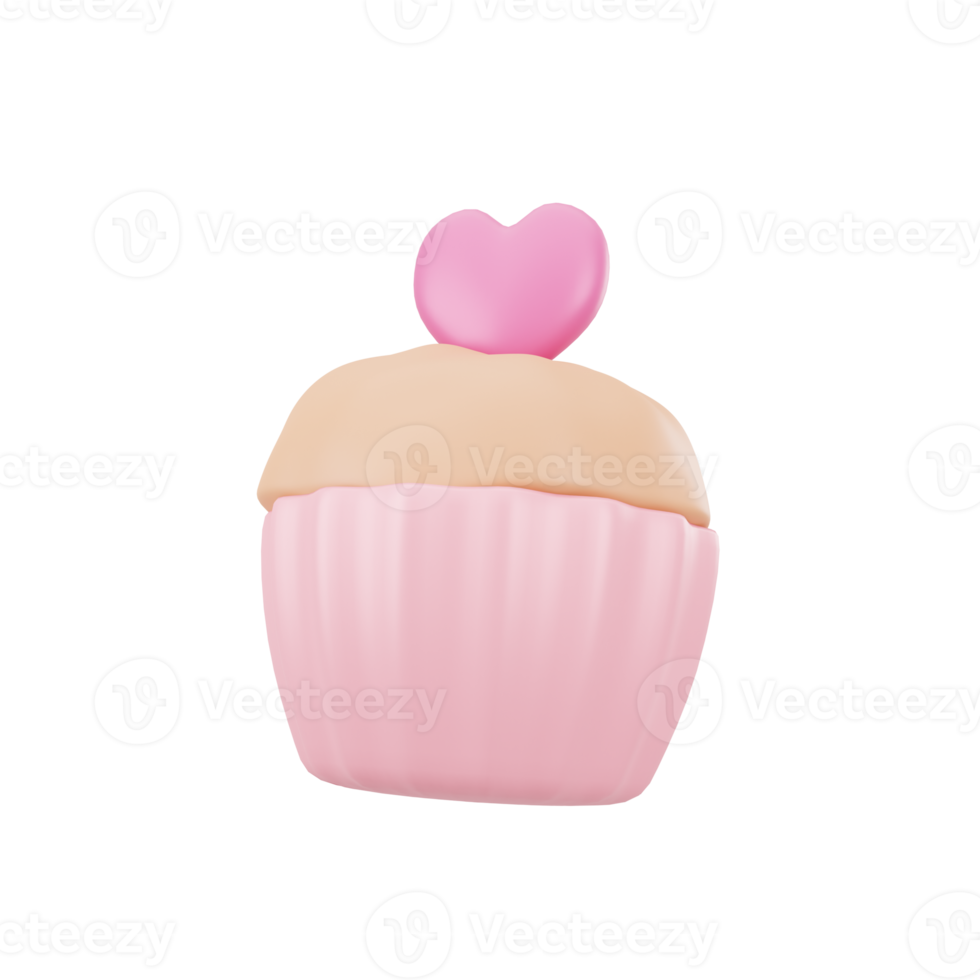 3d pink cupcake love illustration icon object png