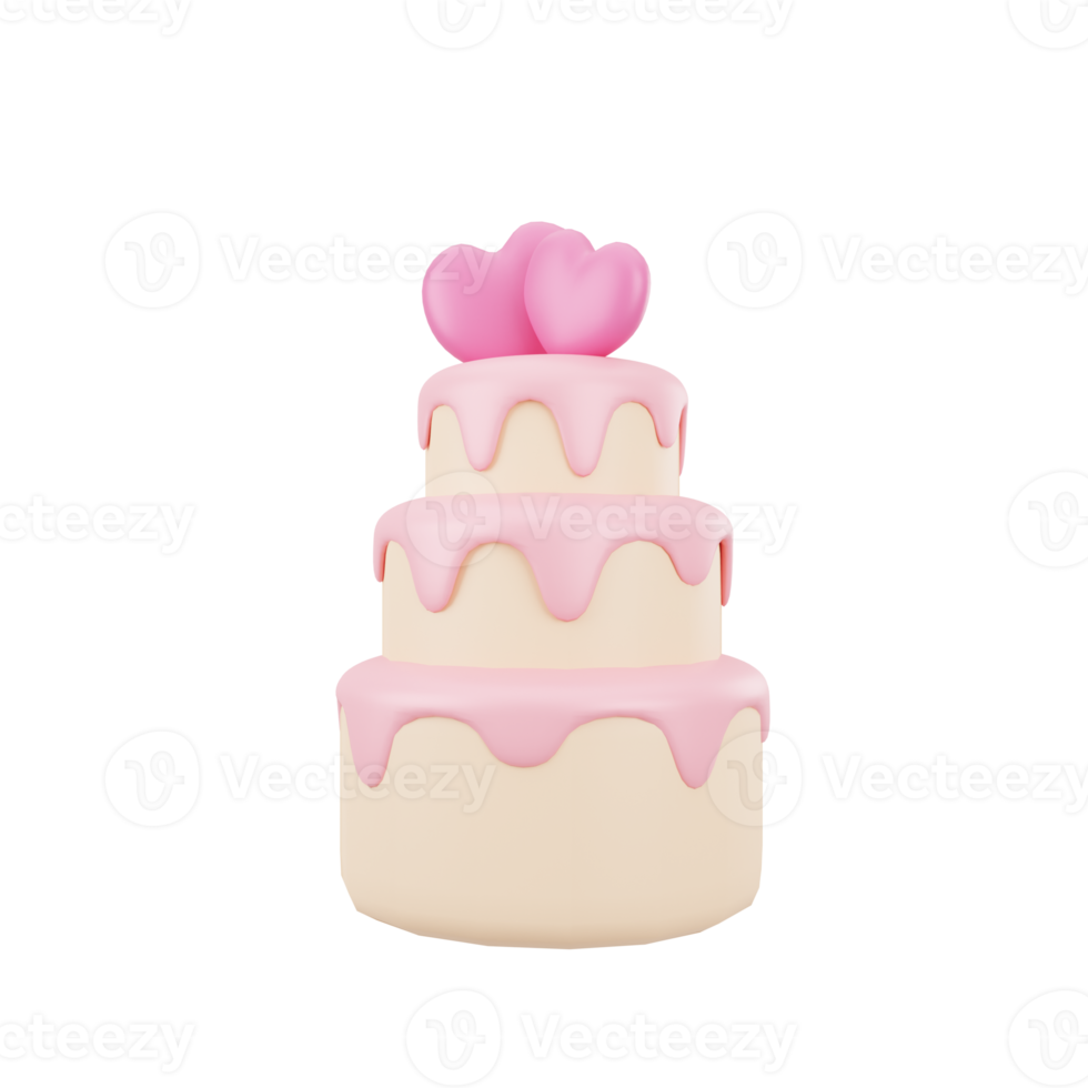 3d pink cake love illustration icon object png