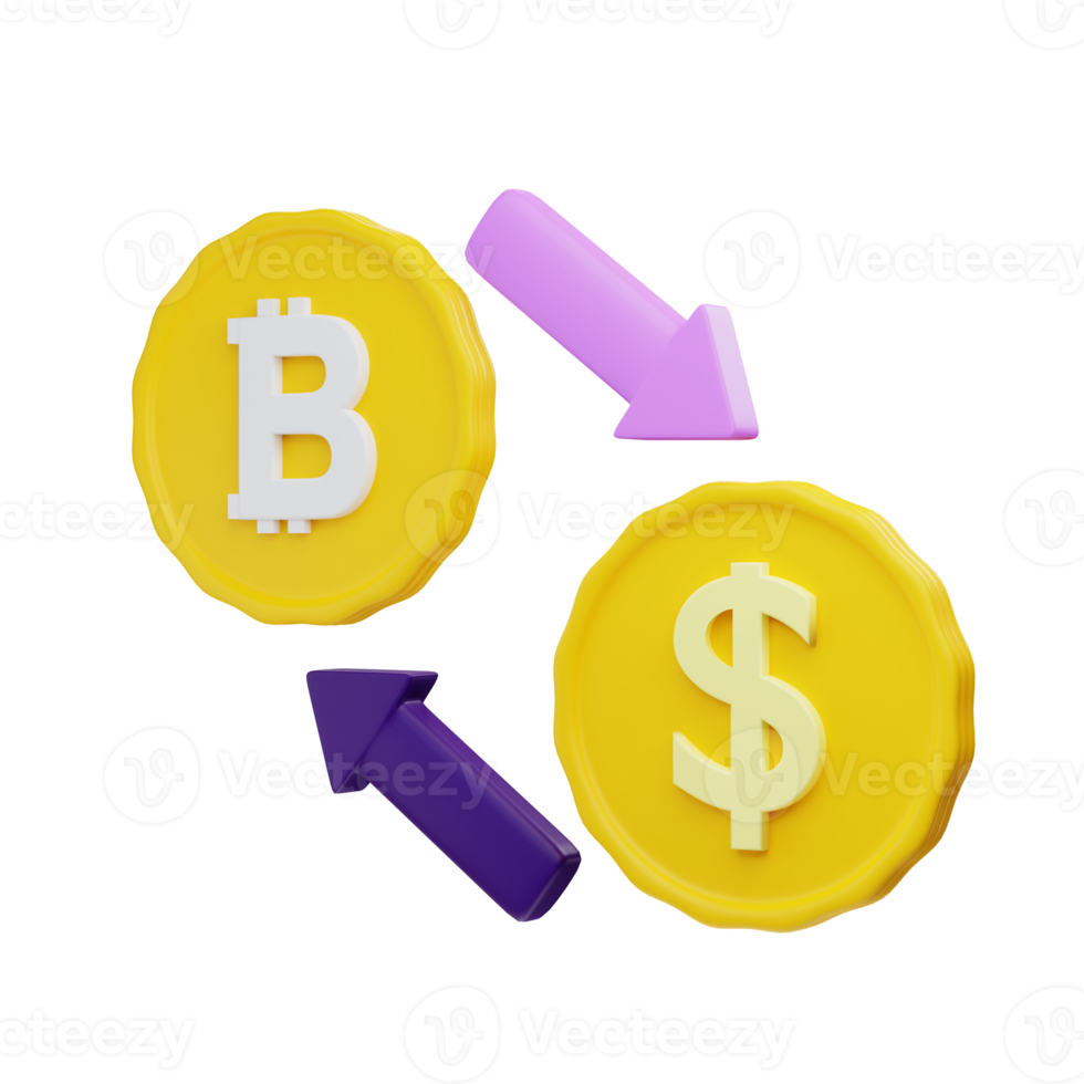 3d le rendu conversion bitcoin à dollar illustration objet avec transparent Contexte png