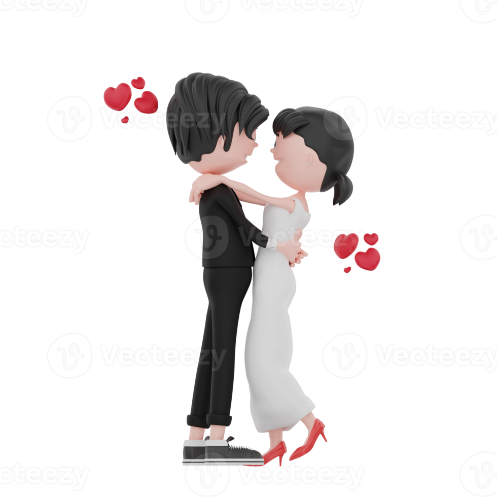 3d bride and groom character are looking at each other png