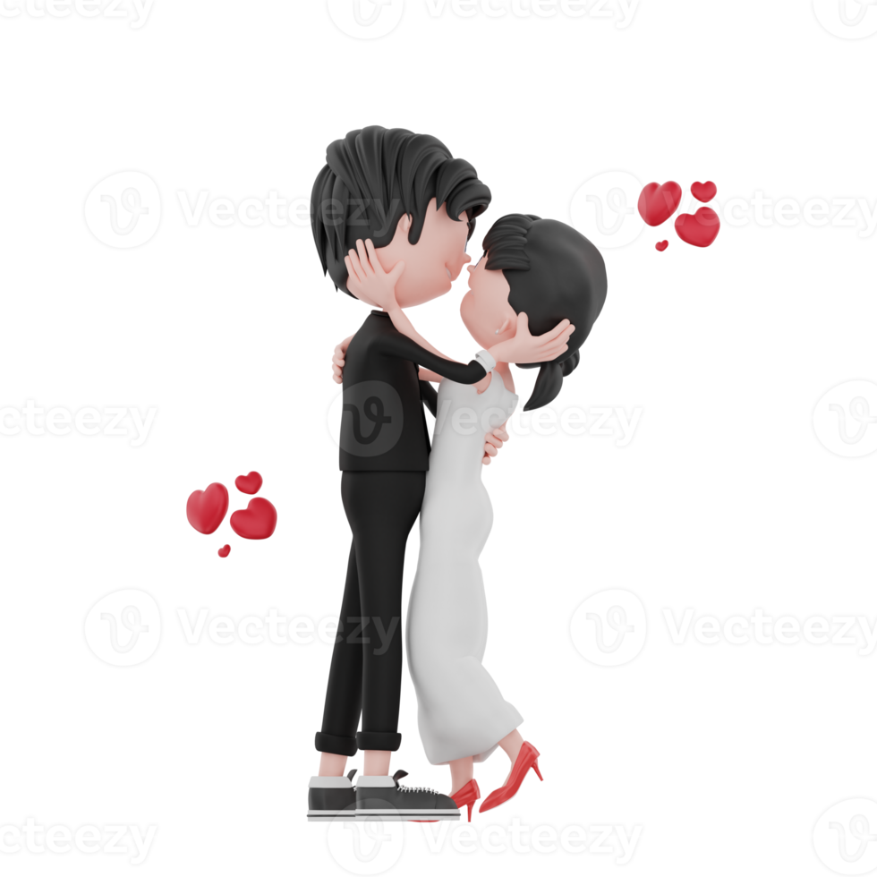 3d bride and groom character are looking at each other png