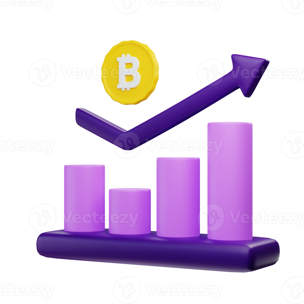 3d Renderização bitcoin gráfico crescimento ilustração objeto com transparente fundo png